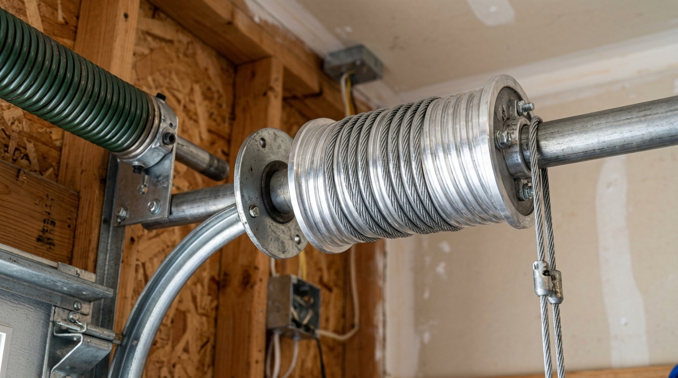 Precision mechanical service in Kansas City, MO: re-timed cast aluminum cable drum with tensioned aircraft-grade cable